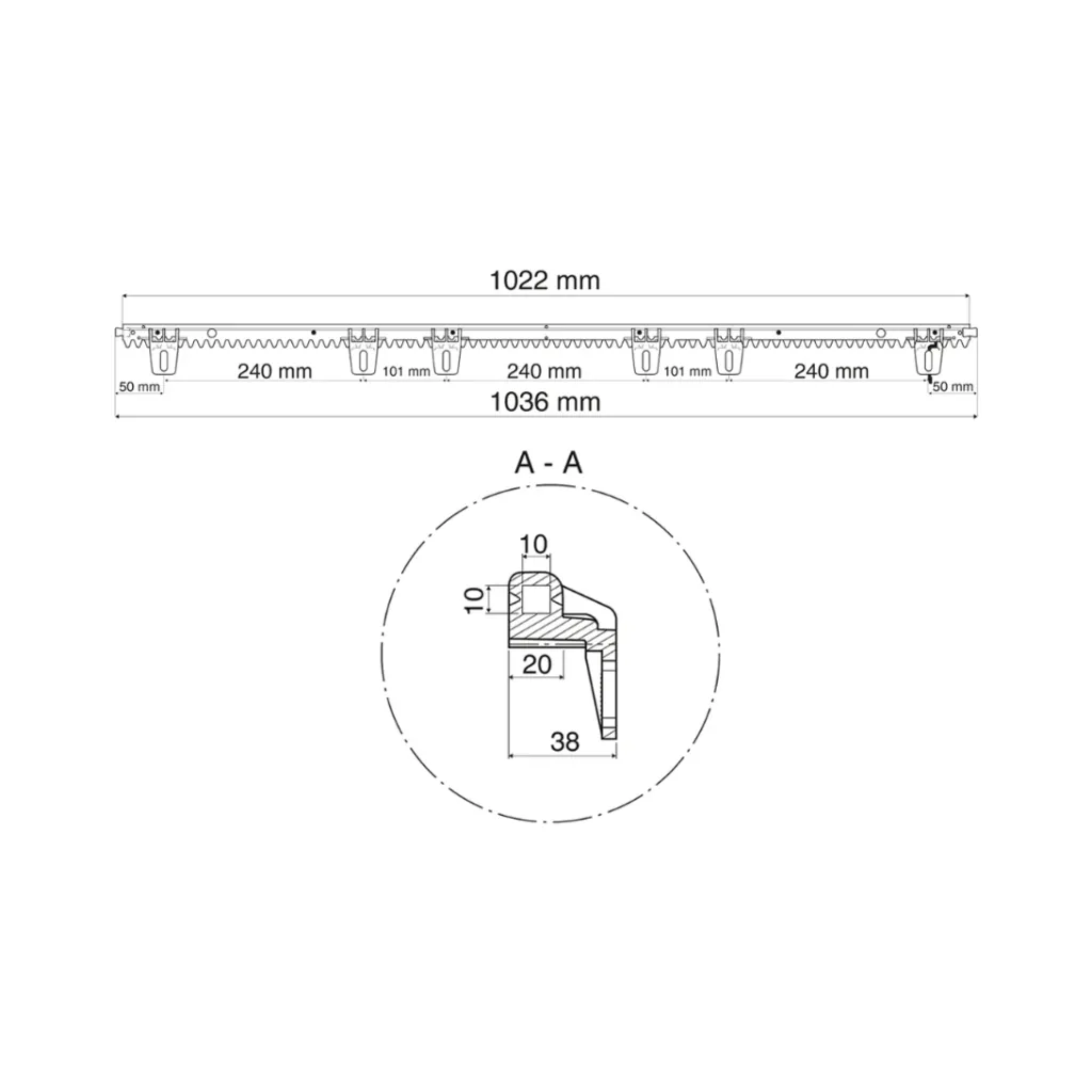 Κρεμαγιέρα συρόμενης KEY RN800 — τεχνικό infographic
