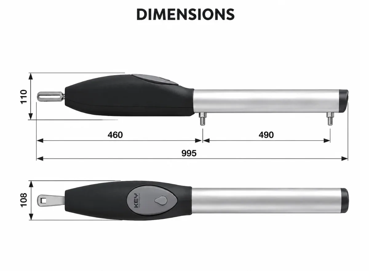 Μοτέρ ανοιγόμενης πόρτας KEY STAR PS-400FA 230V — τεχνικό infographic
